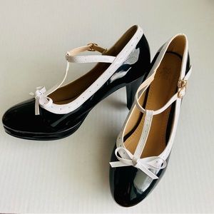 Women T-Strap High Heels Bow Platform Round Toe Pumps Leather Summer Sweet Shoes